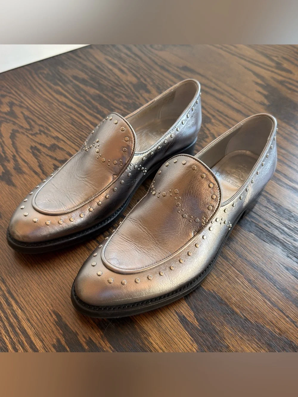 The Office of Angela Scott Miss Cecilia Studded Metallic Loafers Silver 39